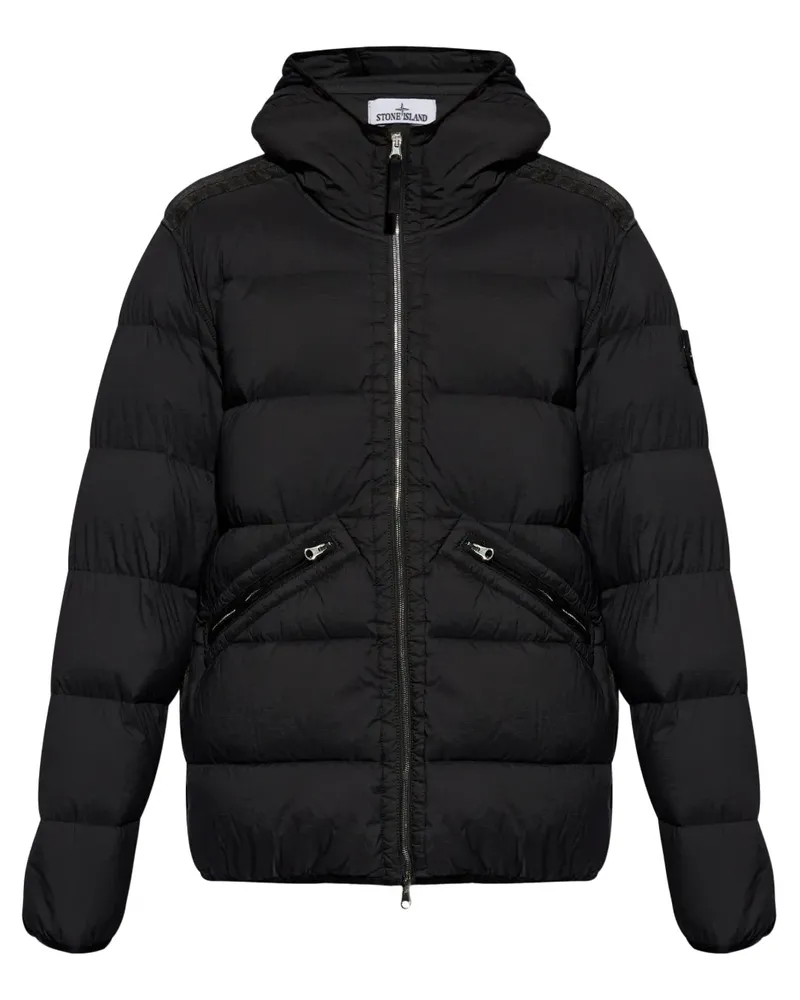 Stone Island Gefütterte Kapuzenjacke - Schwarz Schwarz