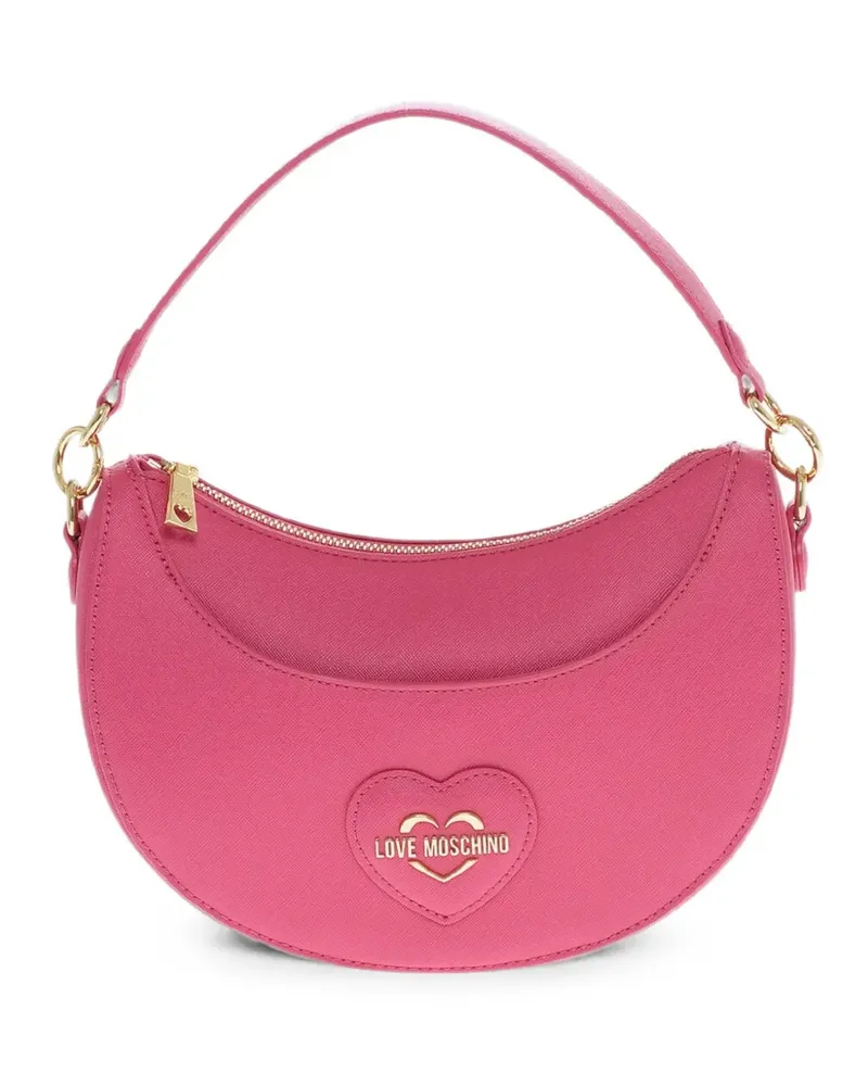Moschino Saffiano-effect heart-patch shoulder bag - Rosa Rosa