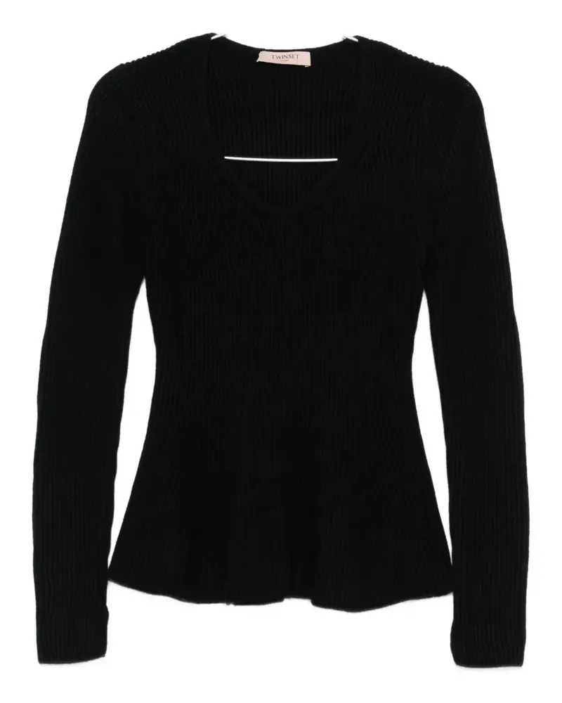 Twin-Set v-neck ribbed knitted top - Schwarz Schwarz