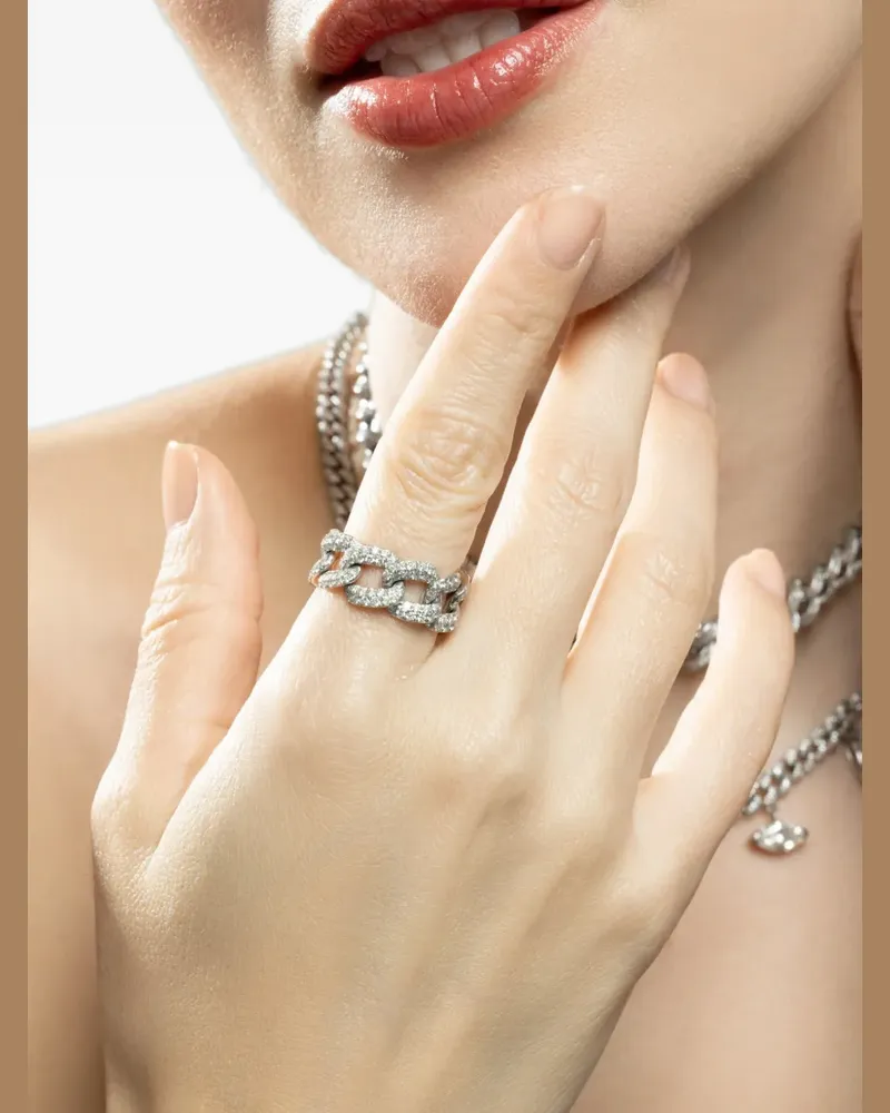 SHAY diamond pavé link ring - Silber Silber