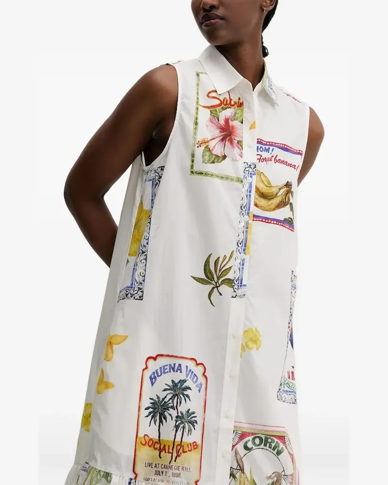 Desigual Ärmelloses Kleid mit Rüschen - Weiß Weiß