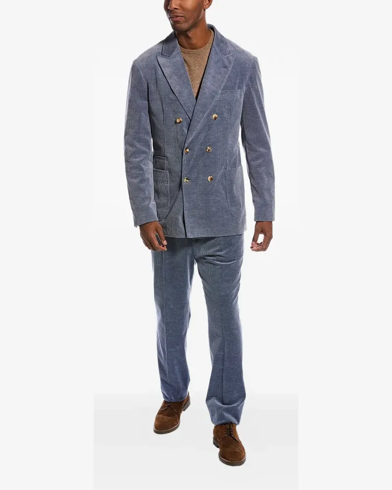 Brunello Cucinelli double-breasted corduroy suit - Blau Blau