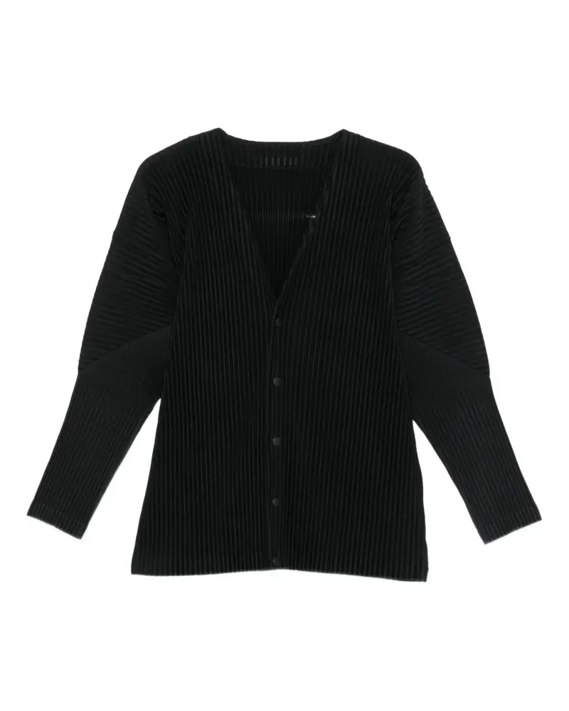 Issey Miyake pleated V-neck cardigan - Schwarz Schwarz
