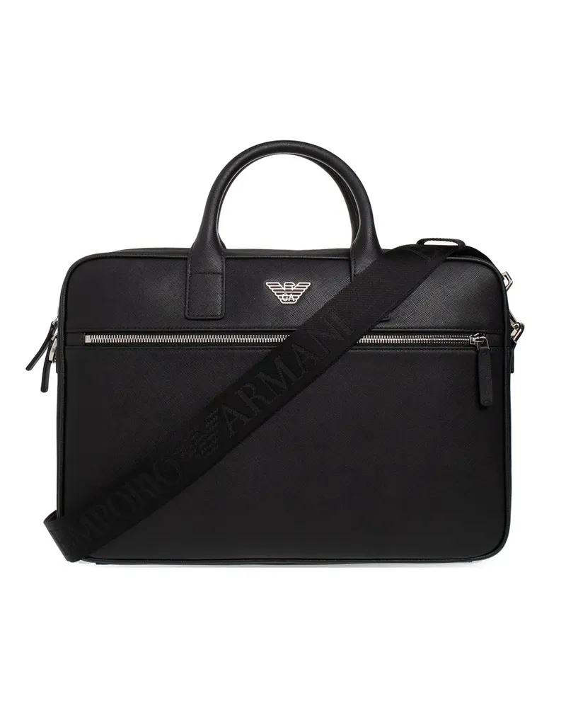 Emporio Armani Essential Aktentasche mit Logo-Schild - Schwarz Schwarz