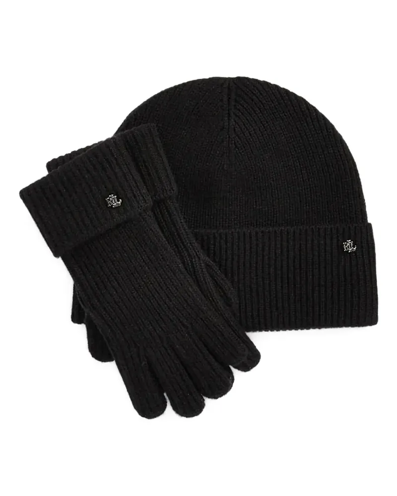 Ralph Lauren Set aus gerippter Beanie und Handschuhen - Schwarz Schwarz