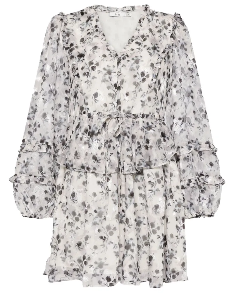 b+ab Minikleid mit floralem Print und Rüschenborte - Weiß Weiß