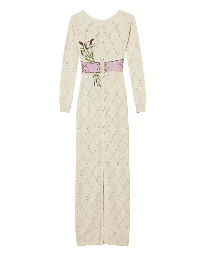 Twin-Set Schleifen-Maxikleid mit Rautenmuster - Weiß Weiß