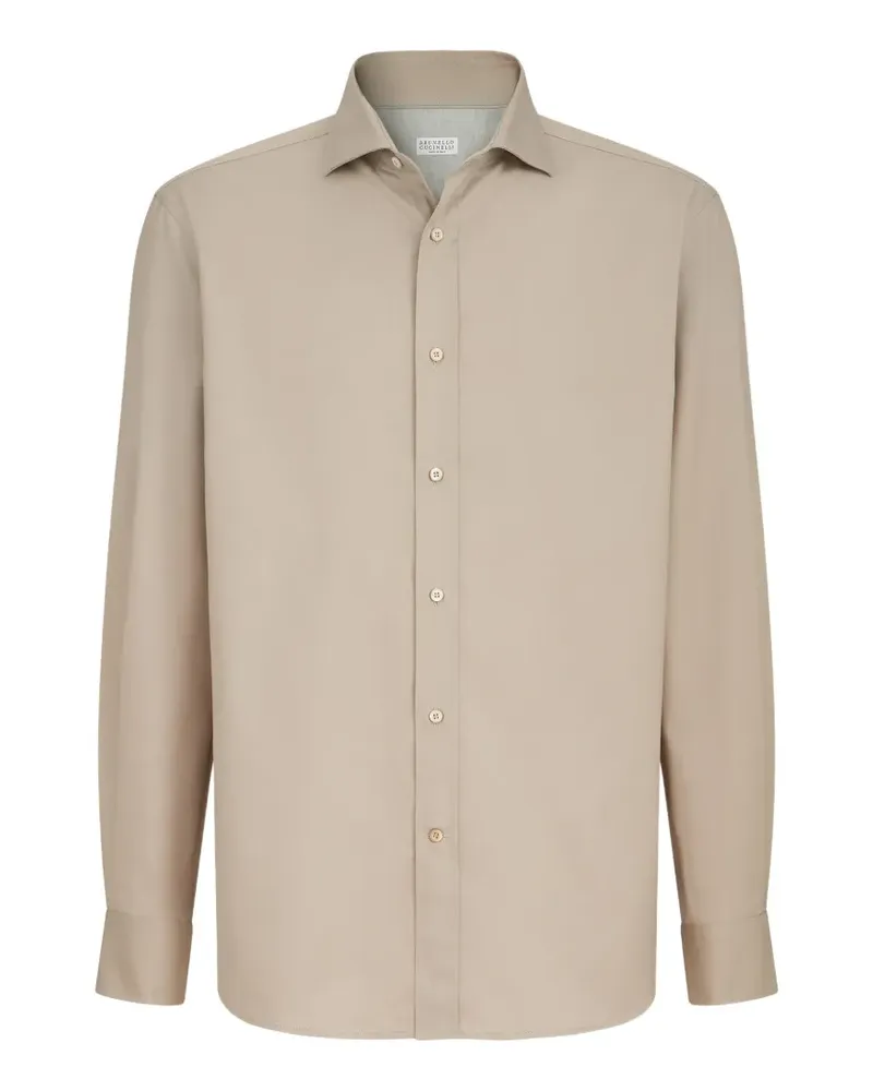 Brunello Cucinelli Stückgefärbtes Twill-Hemd mit Spreizkragen - Nude Nude