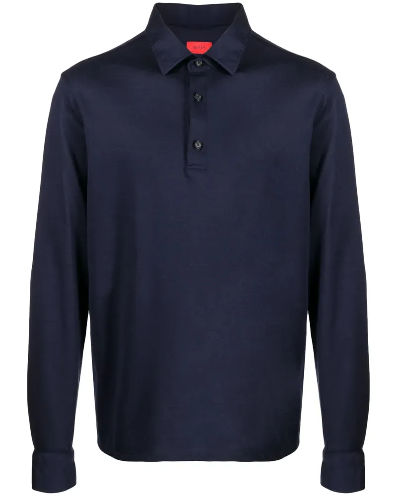 Isaia Fein gestricktes Poloshirt - Blau Blau