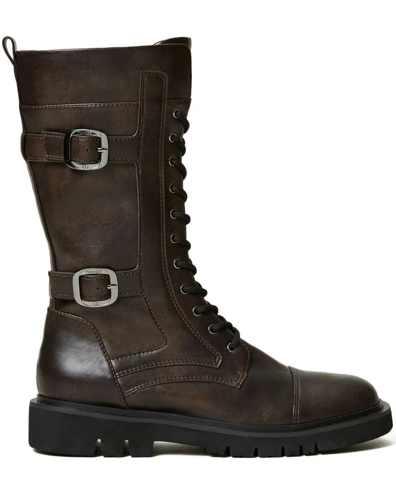 Twin-Set Bikerstiefel mit Riemen - Braun Braun