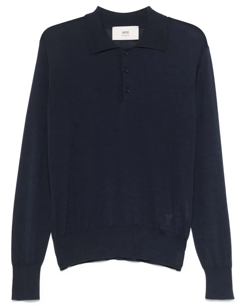 AMI Paris Fein gestricktes Poloshirt - Blau Blau
