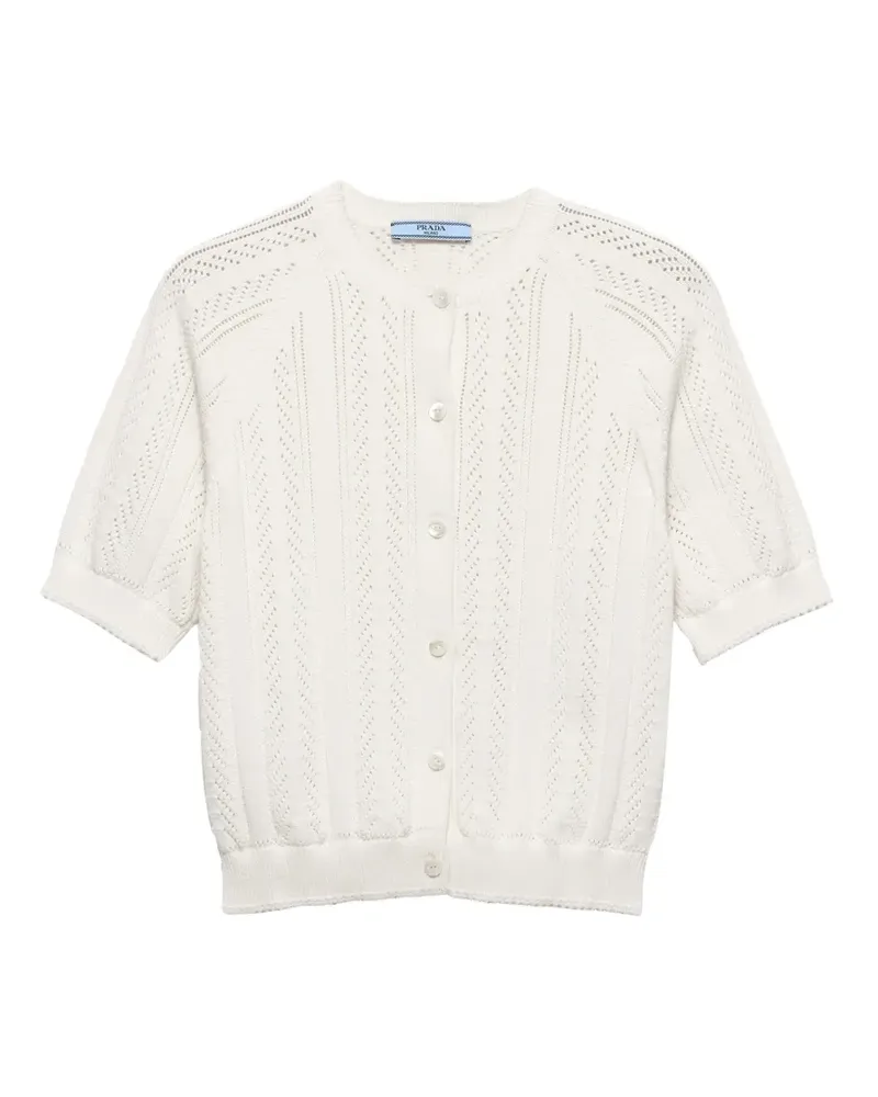 Prada short-sleeved openwork cotton cardigan - Weiß Weiß