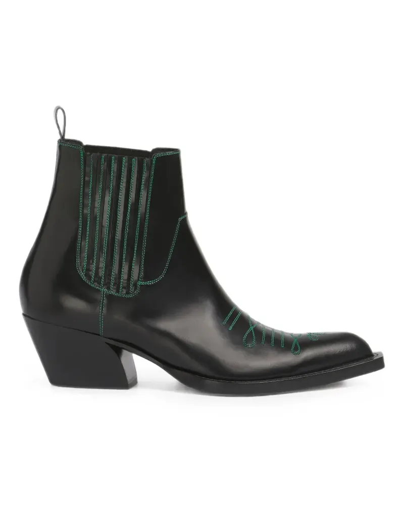 Marni leather cowboy boots with contrast stitching - Schwarz Schwarz