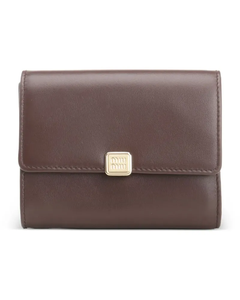 Miu Miu logo-plaque leather wallet - Braun Braun