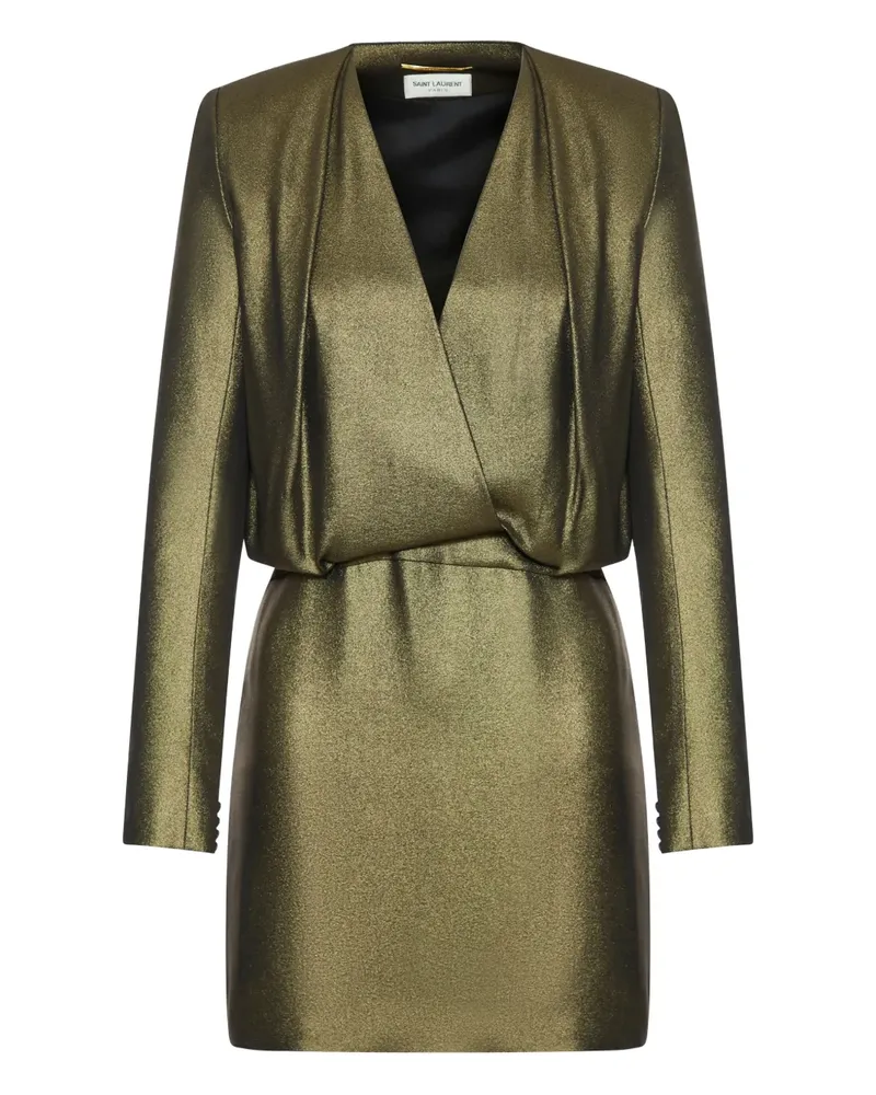 Saint Laurent Minikleid mit tiefem V-Ausschnitt - Grün Grün