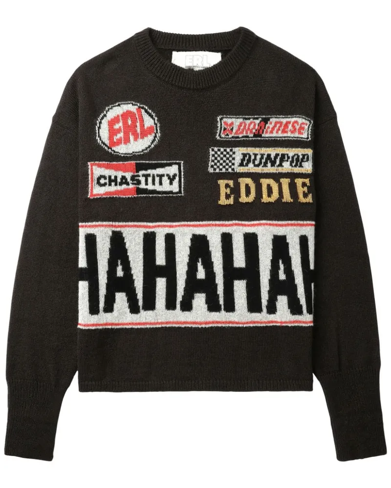 ERL Intarsien-Pullover mit Slogan - Schwarz Schwarz