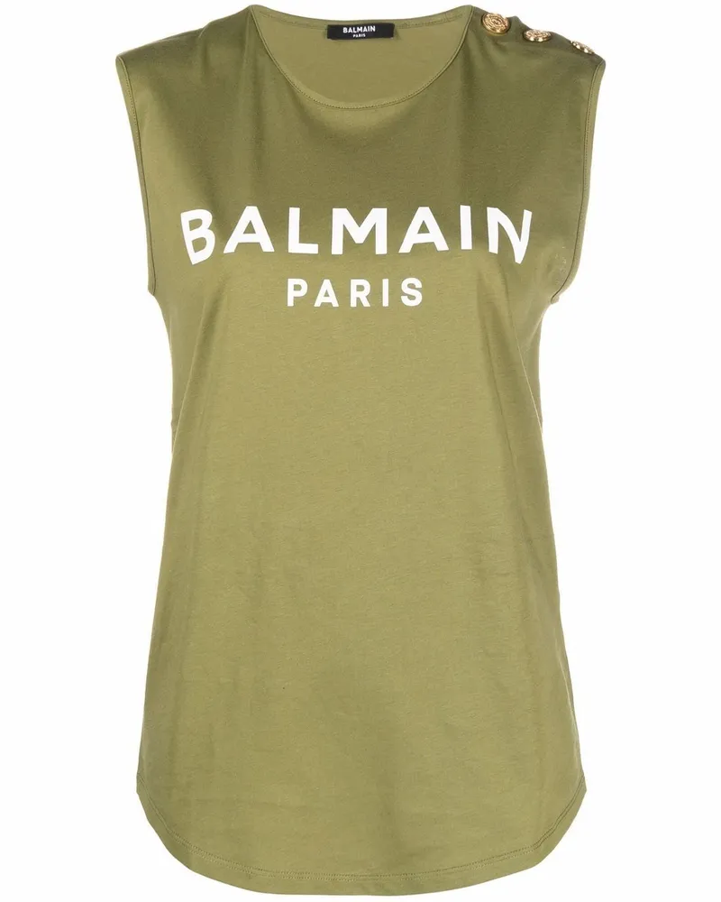 Balmain Tanktop mit Logo - Grün Grün