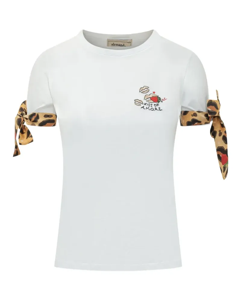 Alessandro Enriquez kiss-embroidered tie-cuff T-shirt - Weiß Weiß