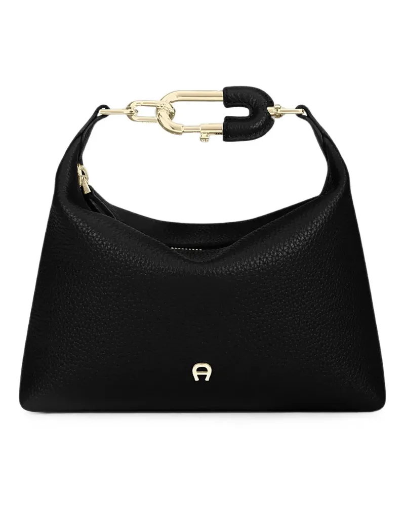 Aigner Karabiner pebbled leather shoulder bag - Schwarz Schwarz