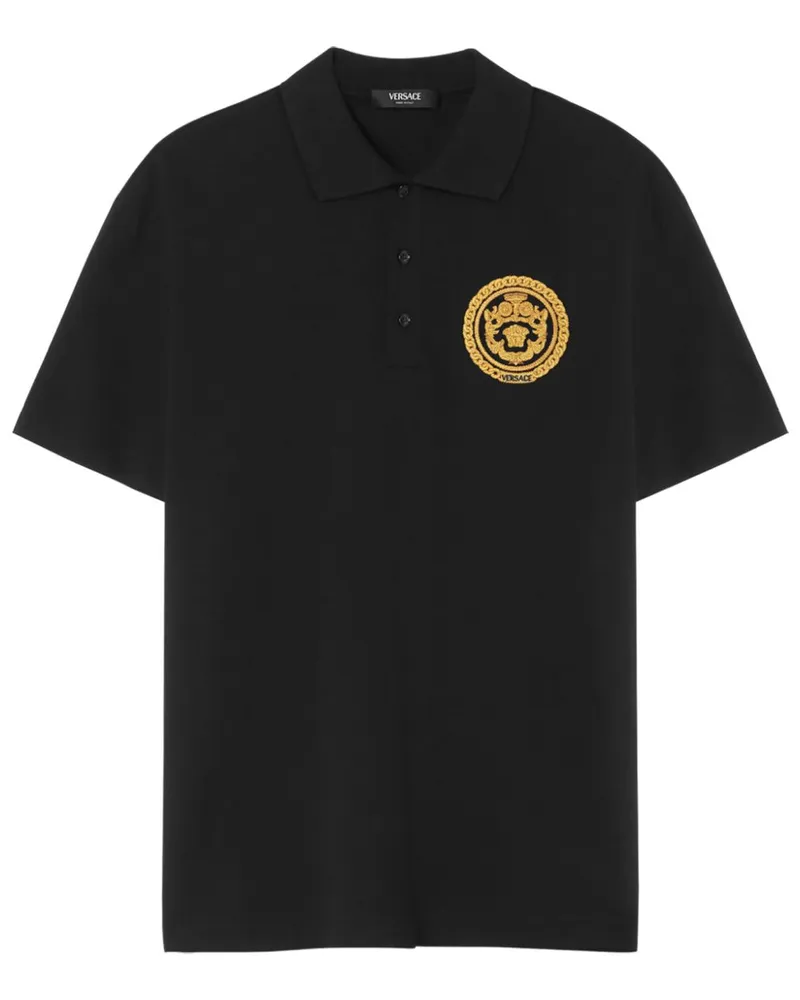 Versace Poloshirt mit Chain Crest-Stickerei - Schwarz Schwarz