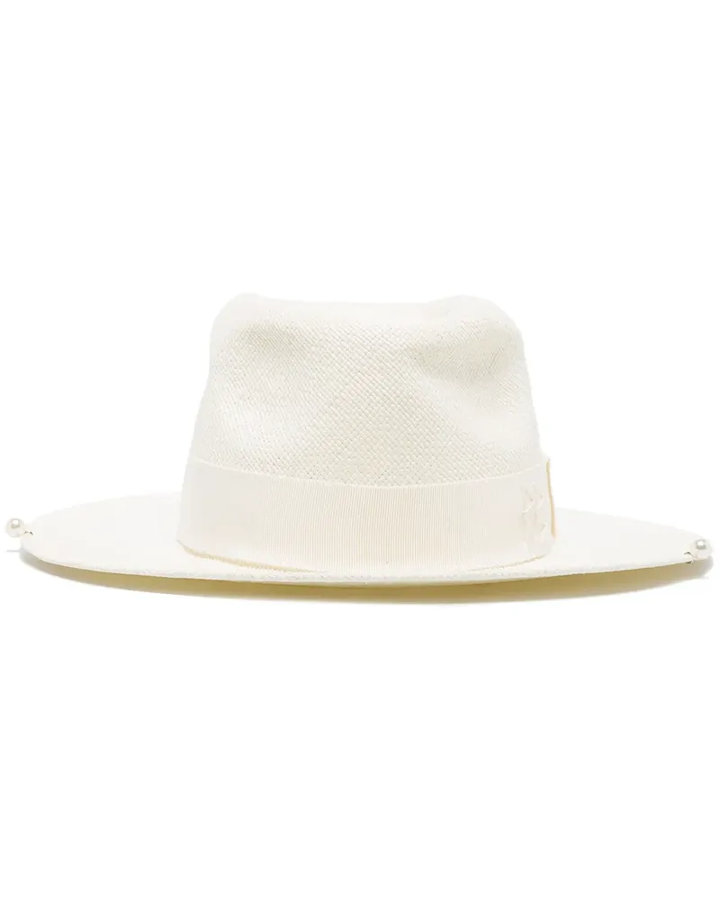 RUSLAN BAGINSKIY Fedora mit Perlenriemen - Weiß Weiß