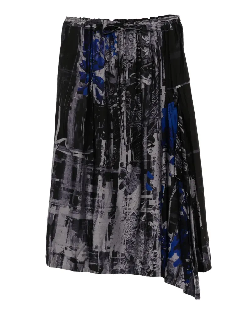 Yohji Yamamoto Asymmetrischer Rock mit Blumenprint - Schwarz Schwarz