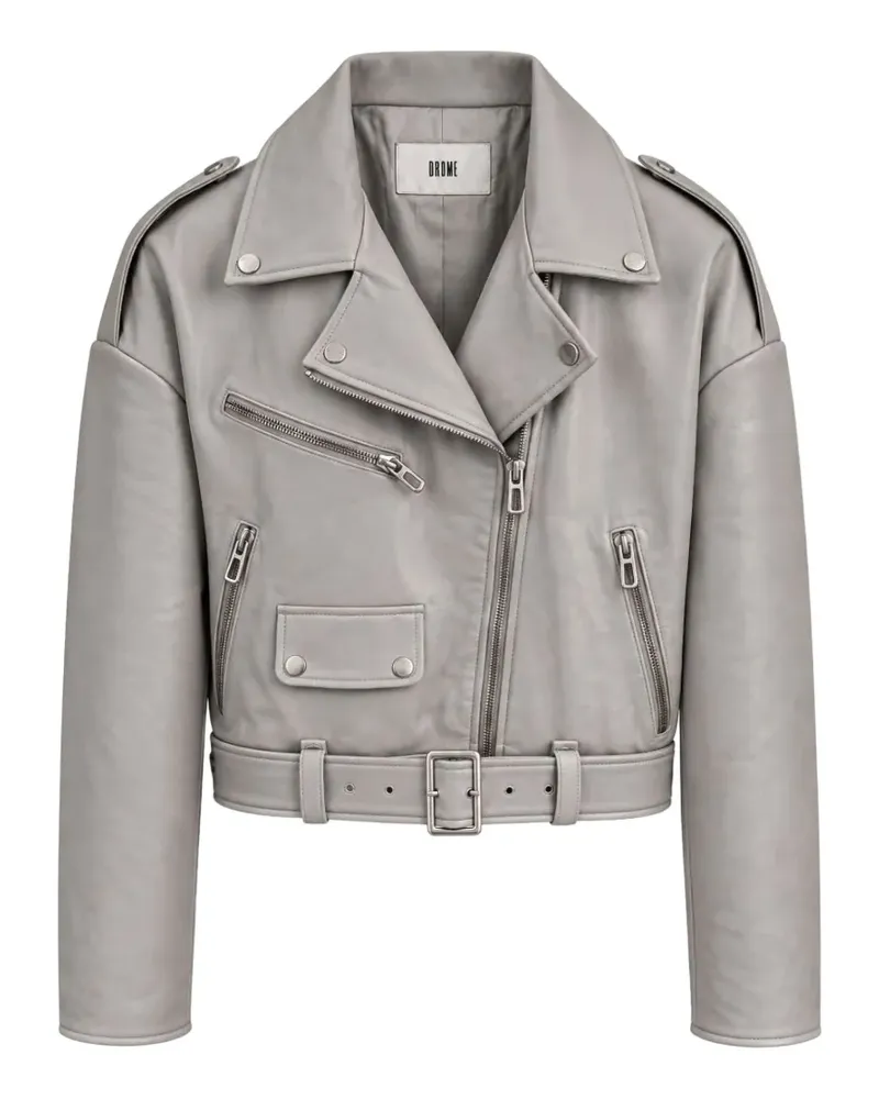 DROMe belted cropped leather jacket - Grau Grau