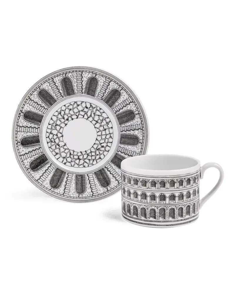 Fornasetti Tasse mit Unterteller - Schwarz Schwarz