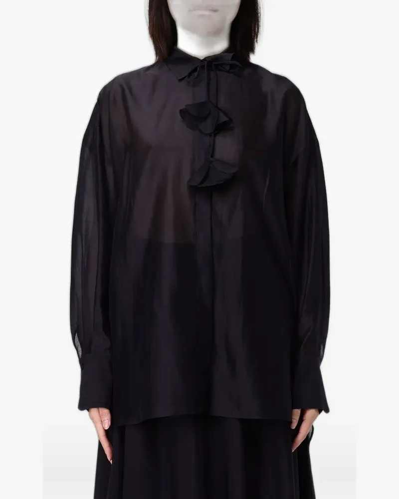 Hanita Chiffonbluse mit Blumendetail - Schwarz Schwarz