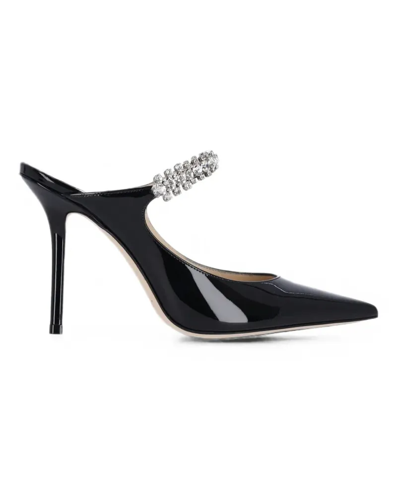 Jimmy Choo Bing 100 Mules aus Lackleder in Ballettrosa mit Kristallriemen - Schwarz Schwarz