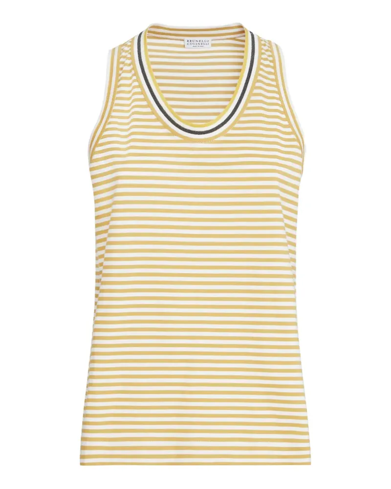 Brunello Cucinelli striped cotton jersey top with precious neckline - Gelb Gelb