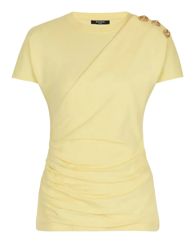 Balmain Drapiertes T-Shirt - Gelb Gelb