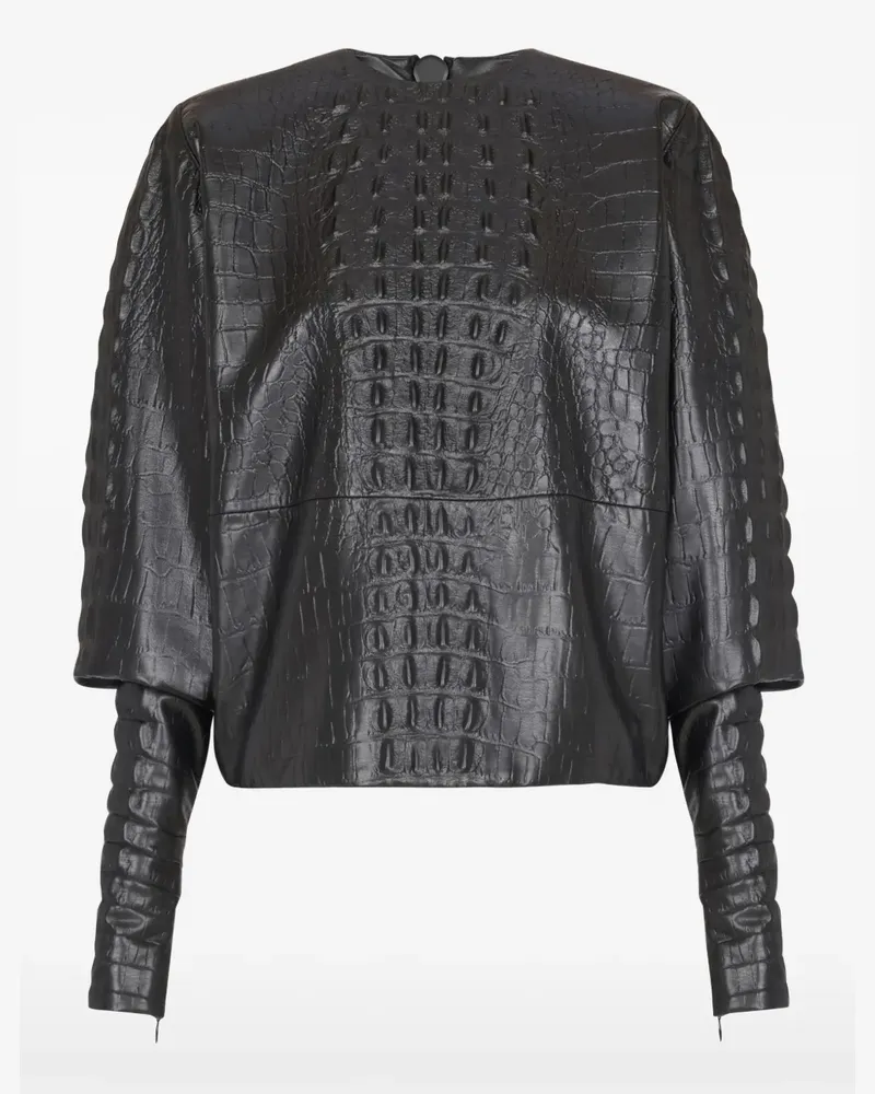 Balmain Puffärmel-Oberteil mit Kroko-Prägung - Schwarz Schwarz