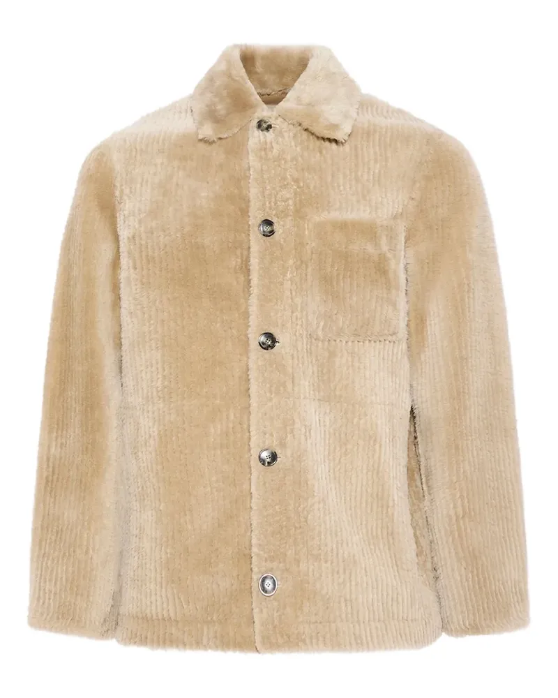 Yves Salomon Gerippte Jacke aus Cord mit Shearling - Nude Nude