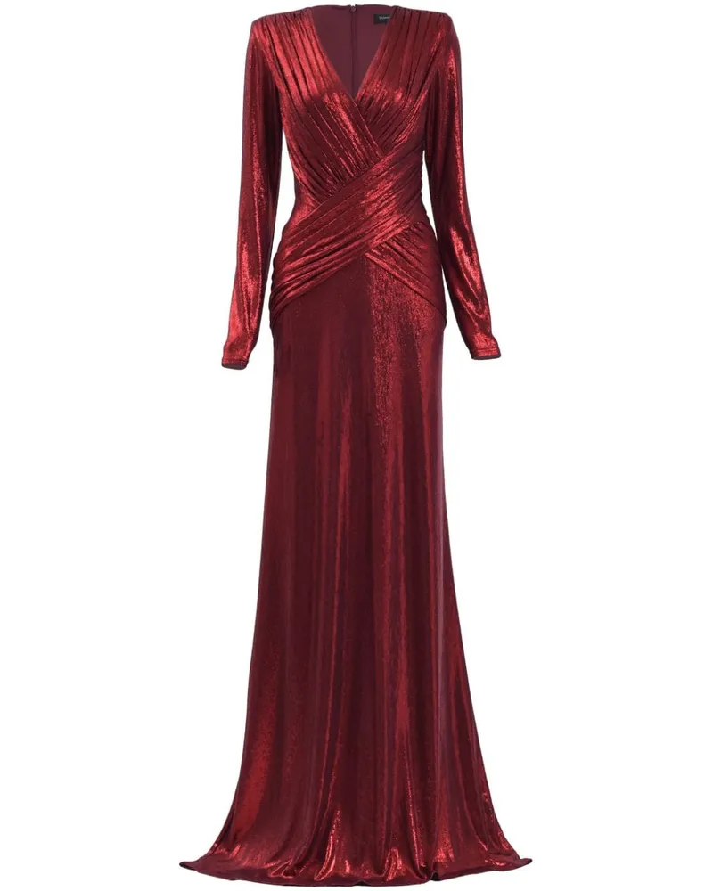 Tadashi Shoji Drapiertes Esau Metallic-Abendkleid - Rot Rot