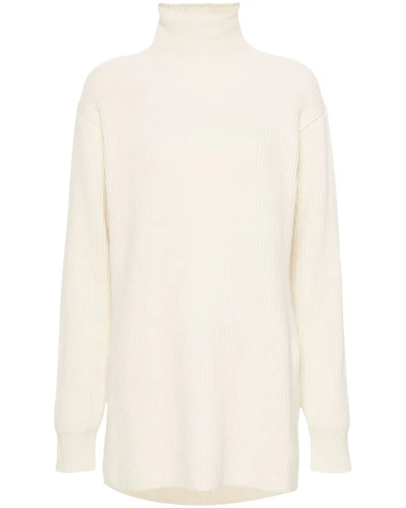 Jil Sander Gerippter Pullover mit Stehkragen - Weiß Weiß