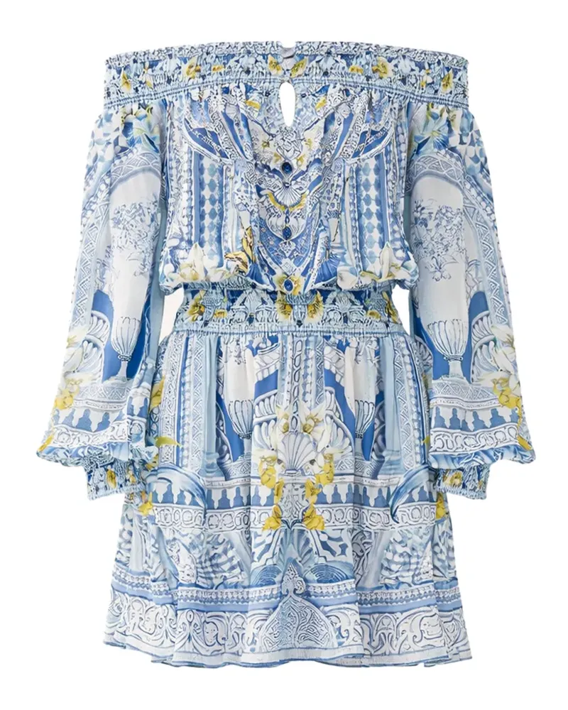 Camilla De Nada Granada off-shoulder ruffled mini dress - Blau Blau