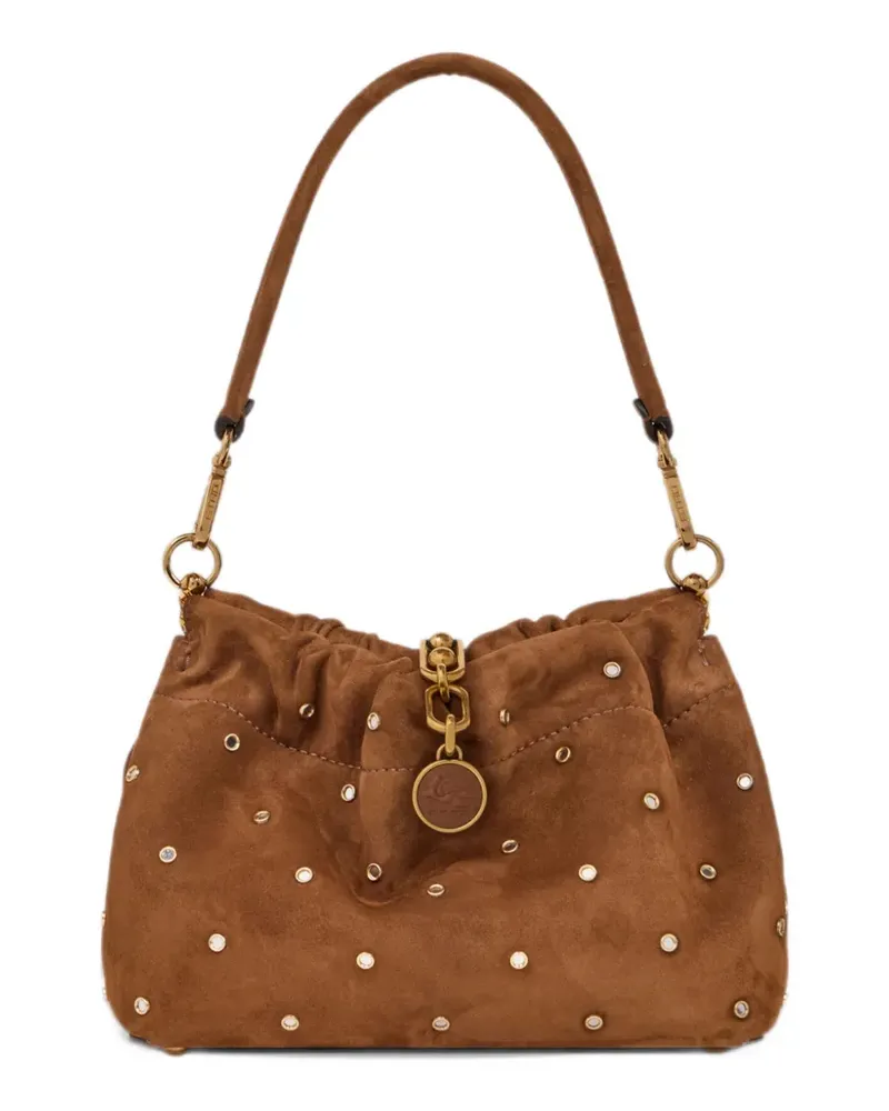 Etro Kleine Vela Blossom Tasche aus Wildleder mit Schmucknieten - Braun Braun