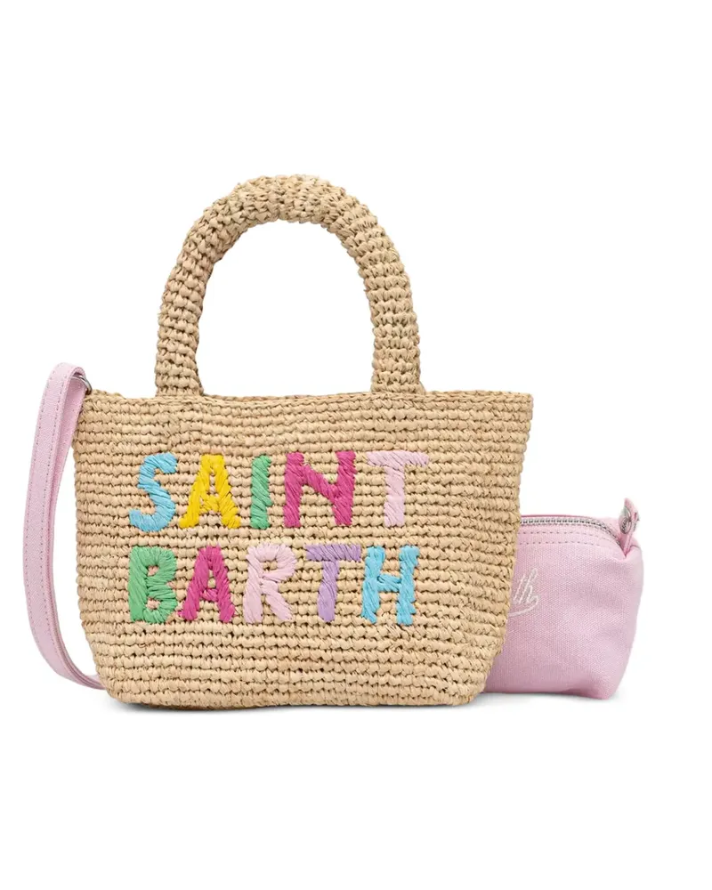 MC2 Saint Barth mini Beach logo-embroidered woven beach bag - Nude Nude