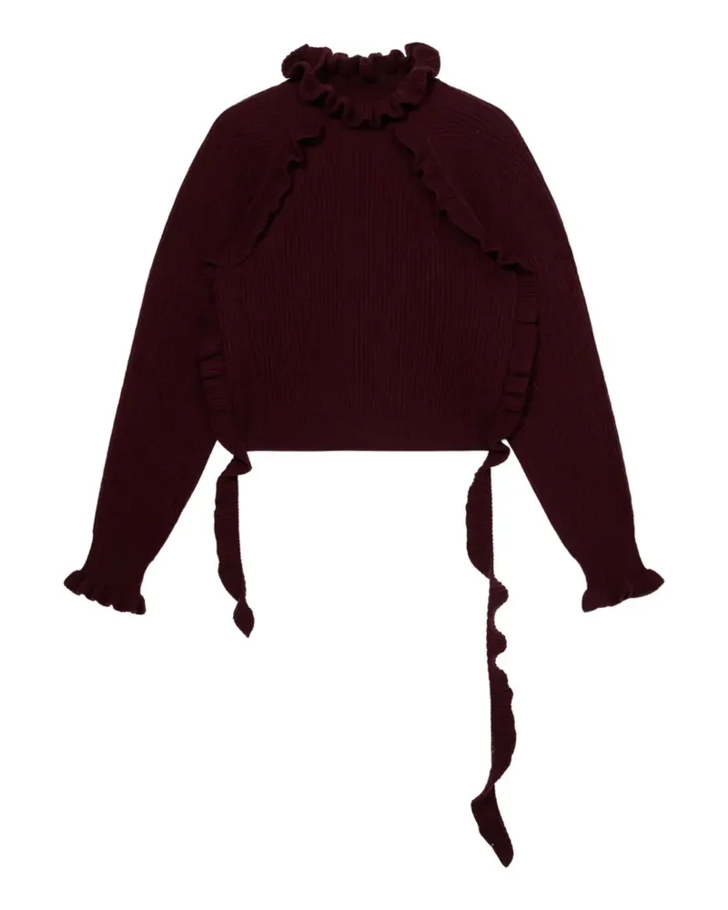 Blumarine Gerippter Strickpullover mit Rüschenbesatz - Rot Rot