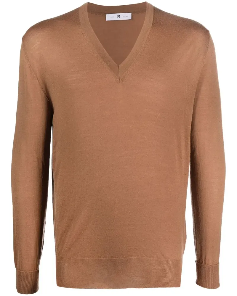 PT TORINO Strickpullover mit V-Ausschnitt - Braun Braun