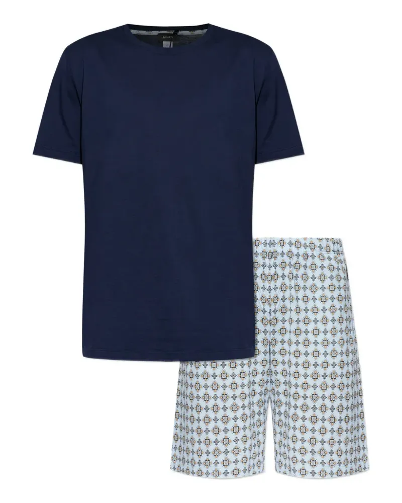 Hanro patterned cotton pajama set (set of two) - Blau Blau