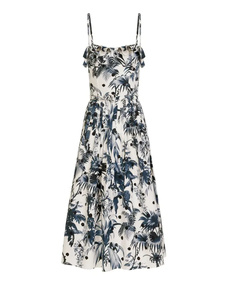 Oscar de la Renta Ärmelloses Kleid aus Baumwollpopeline mit Palmenblatt-Print - Nude Nude