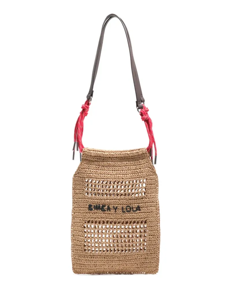 BIMBA Y LOLA Kleine Schultertasche aus gewebtem Raffiabast - Nude Nude