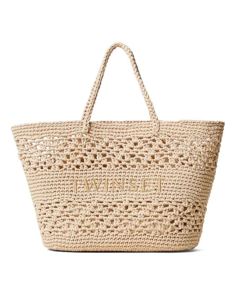 Twin-Set Tote Bag mit Logo-Stickerei - 00497 Natural White 00497
