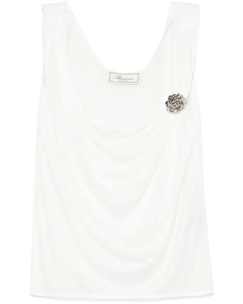 Blumarine Oberteil mit Blumenbrosche - Weiß Weiß