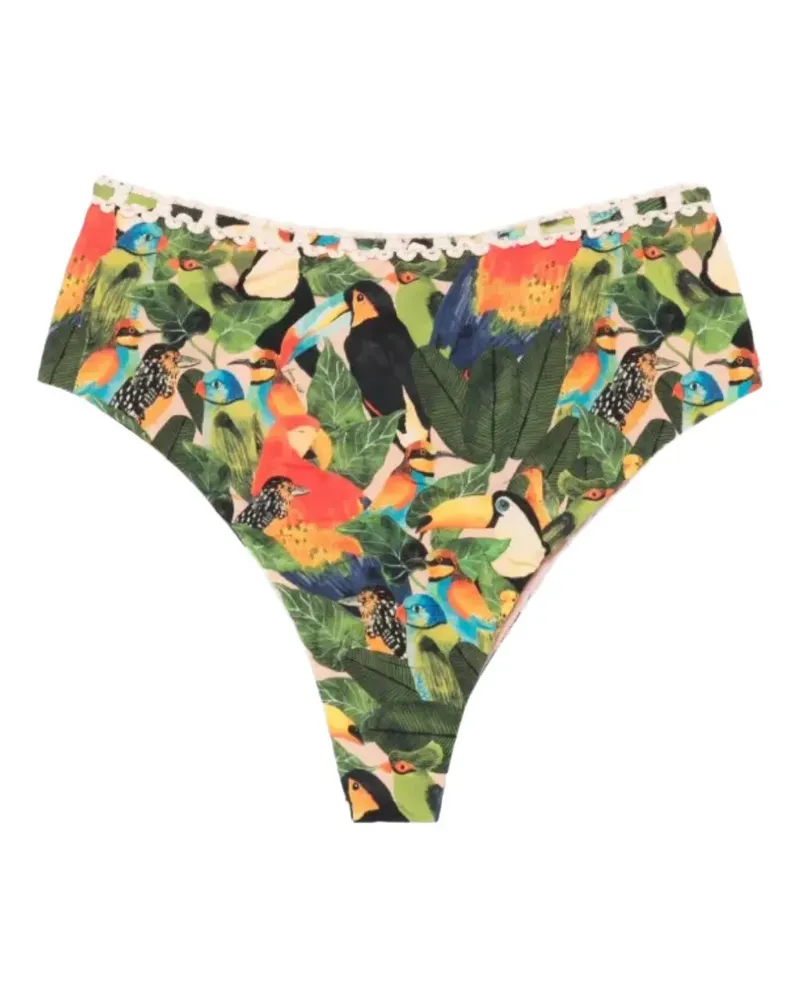 FARM Rio Bird Leaves Bikinihöschen mit hohem Bund - Grün Grün