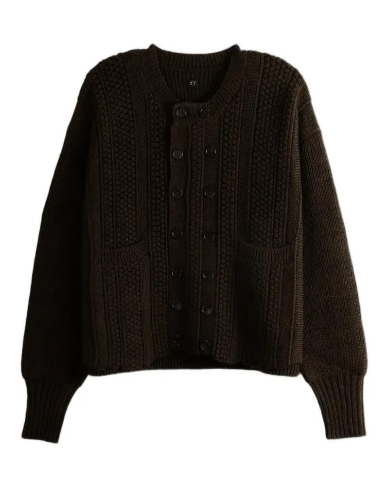 Taiga Takahashi Doppelreihiger LOT.506 Cardigan aus Strukturstrick - Braun Braun