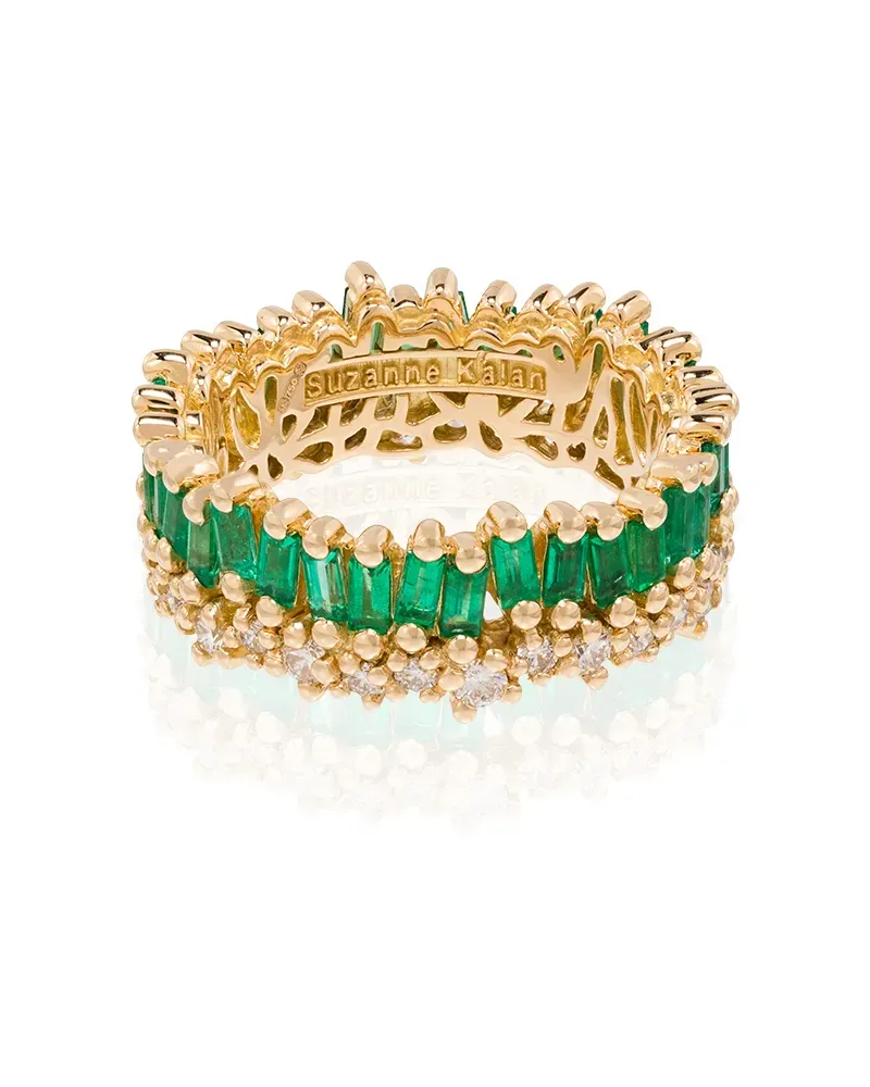 Suzanne Kalan 18kt Short Stack Gelbgoldring mit Smaragd und Eternity Gold