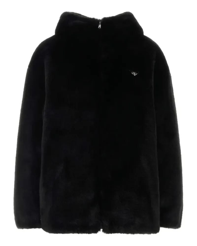 Prada logo faux-fur jacket - Schwarz Schwarz